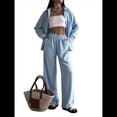 thumbnail image 2 of Conjuntos de 2 Piezas para Mujer: Conjuntos Casuales de Salón, Camisas de Larga con Botones y Pantalones de Pierna Azul XL, 2 of 10