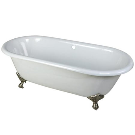 66 in. Cast Iron Double Ended Clawfoot Bathtub with Satin Nickel Feet without Faucet Drillings,