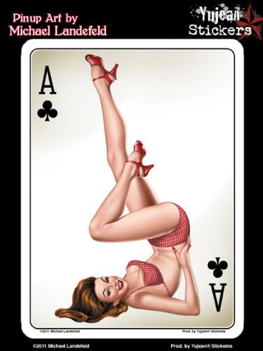 ACE of CLUBS 1950's RETRO Classic Pinup Girl Sticker/Decal by Michael Landefeld 