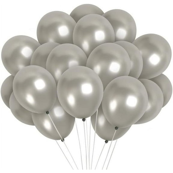 Pearl Silver Balloons - 12 Inch Latex Balloons - 100 Pack