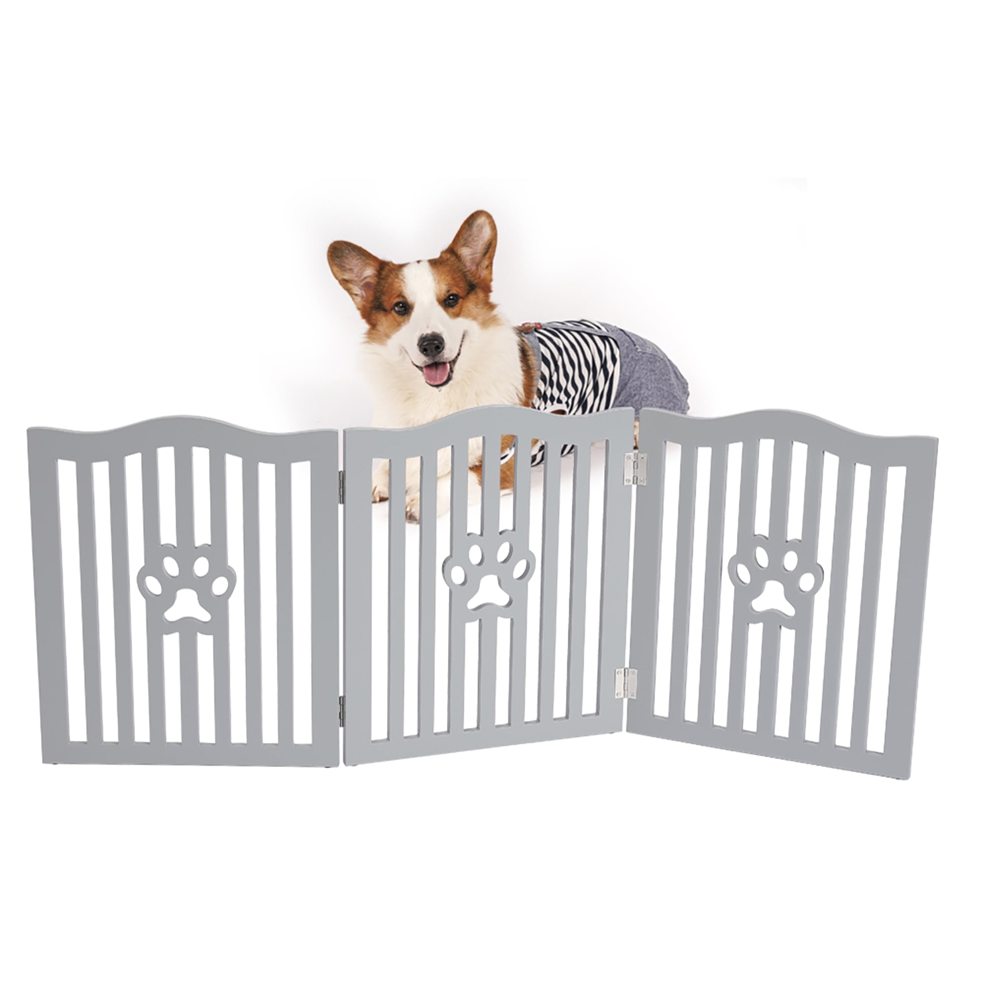 Trimate Wooden Free Standing Pet Gate for Small Dogs and Cats, Grey