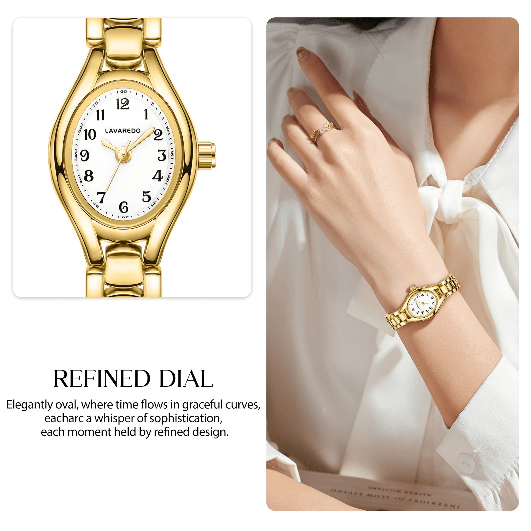 Woman Watches Elegant Oval GoldWhite Ladies Quartz Watch with Stainless Steel Strap Waterproof Woman Watch Gift for Woman