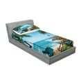 thumbnail image 2 of Ambesonne Beach Fitted Sheet & Pillow Sham Set, Tropical Ocean Scenery, Twin, Green and Blue, 2 of 2
