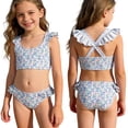 thumbnail image 6 of XEGLSBU Girls Swimsuits Toddler Girls Swimsuit Set Ruffle Trim Bikini with Floral Pattern UPF 50+ Sun Protction Swimwear B-Blue Size 5-6 Years, 6 of 8