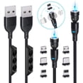 thumbnail image 1 of 540 Degree Magnetic Charging Cable Nylon Braided 3A Fast Charge Magnetic Data Cable Universal 3 in 1 Magnet Phone Charger Compatible with Micro USB, Type C, i-Product Devices 6ft 3Pack, 1 of 7