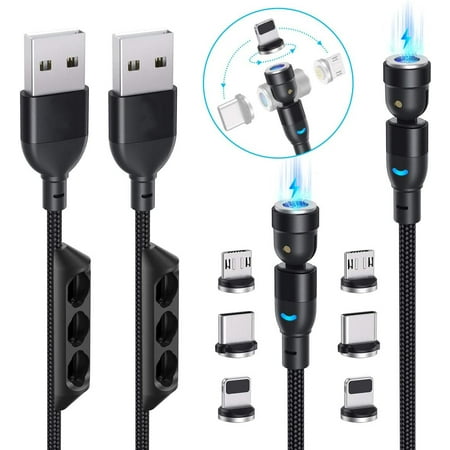 65% OFF on Micro USB Magnetic Charging Cable 10 Magnetic Charging Cable Fast Charging, 360° Rotating Magnetic Phone Charger Data Sync, Compatible with Micro USB, Type C, iProduct Devices - Black,2Pack,3ft+6ft