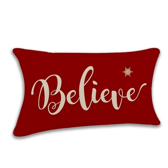 Christmas Pillow Covers Decorations Red Farmhouse Believe Throw Pillow Covers Great Gift for Christmas 12"* 20" 1 Pack