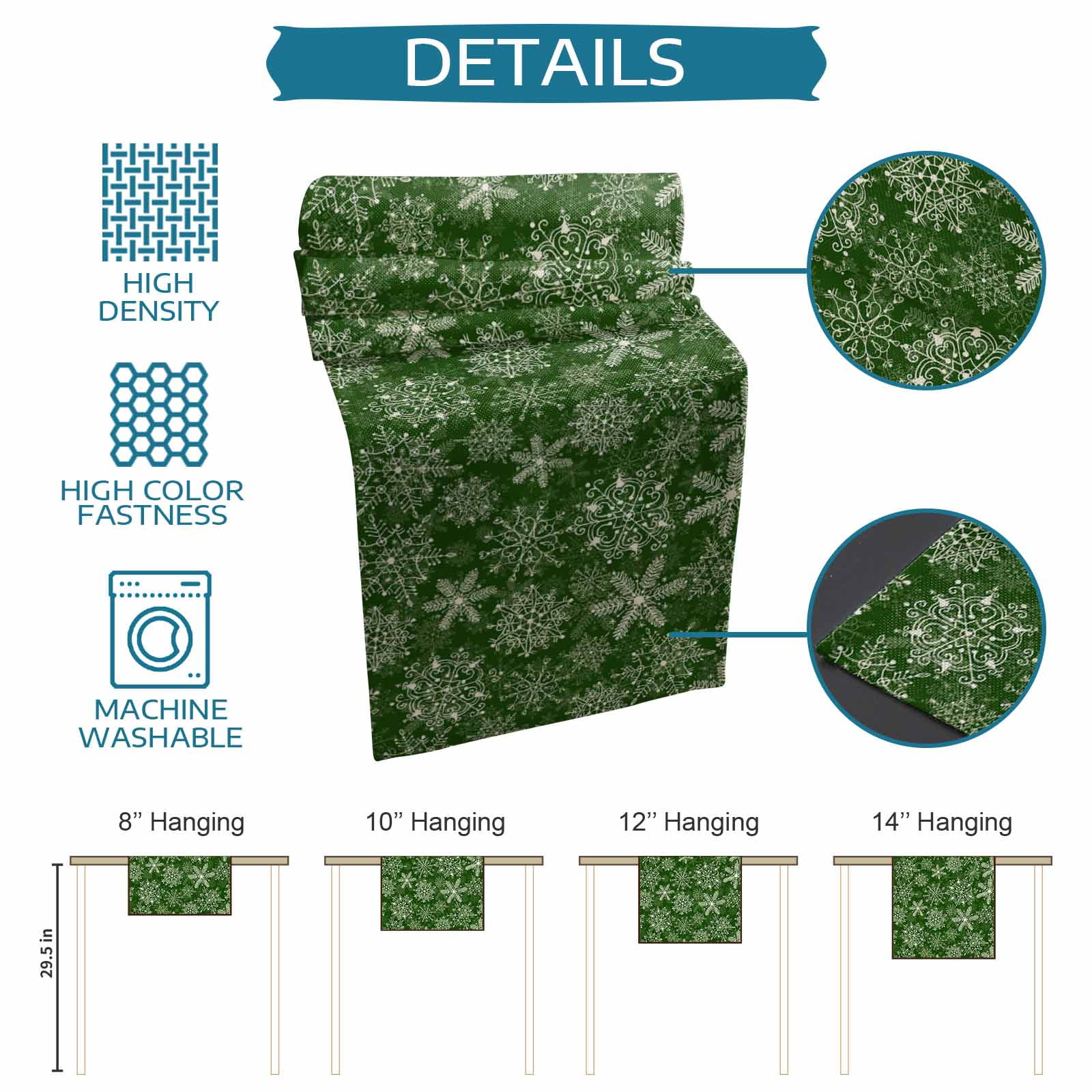 Green Snowflake Christmas Burlap-Cotton Table Runner 120 Inches Long,Xmas Snowflake Vintage Farmhouse Table Runners,Outdoor Dining Tablecloths Decor for Baby Shower Party Wedding 13x120