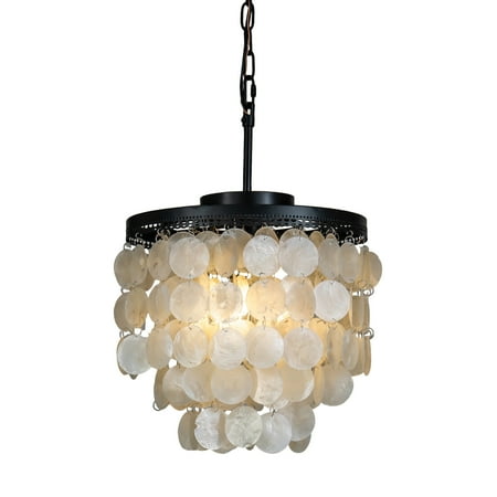 

AloaDecor Mese - 3 Light Coastal Capiz Shell Chandelier Matt Black Painted Adjustable Painted