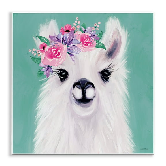 Stupell Industries Fluffy Floral Alpaca Animals & Insects Painting Unframed Art Print Wall Art, 12 x 12