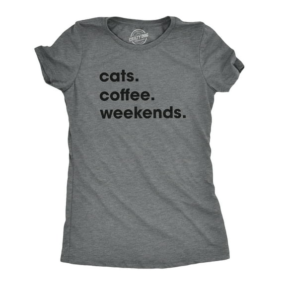 Womens Cats Coffee Weekend T Shirt Cat Mom Tee Addicted to Caffeine Top Womens Graphic Tees