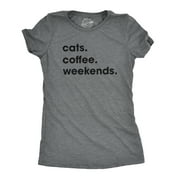 Womens Cats Coffee Weekend T Shirt Cat Mom Tee Addicted to Caffeine Top (Dark Heather Grey) - XXL