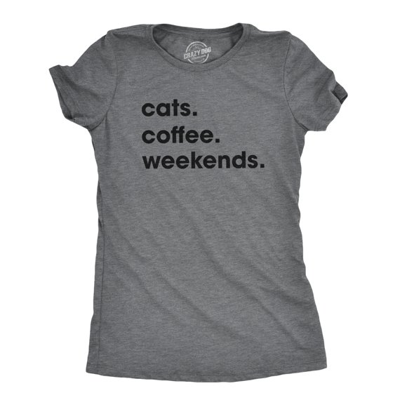 Womens Cats Coffee Weekend T Shirt Cat Mom Tee Addicted to Caffeine Top (Dark Heather Grey) - M