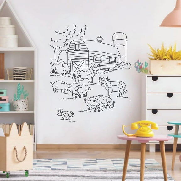 Farm Animals Sheep Cow Goat Duck Chicken Pig Barn Livestock Wall Sticker For Home Barn Life Room Bedroom House Art Decal House Fun Home Decors Stickers Wall Art Vinyl Decoration Size (40x40 inch)