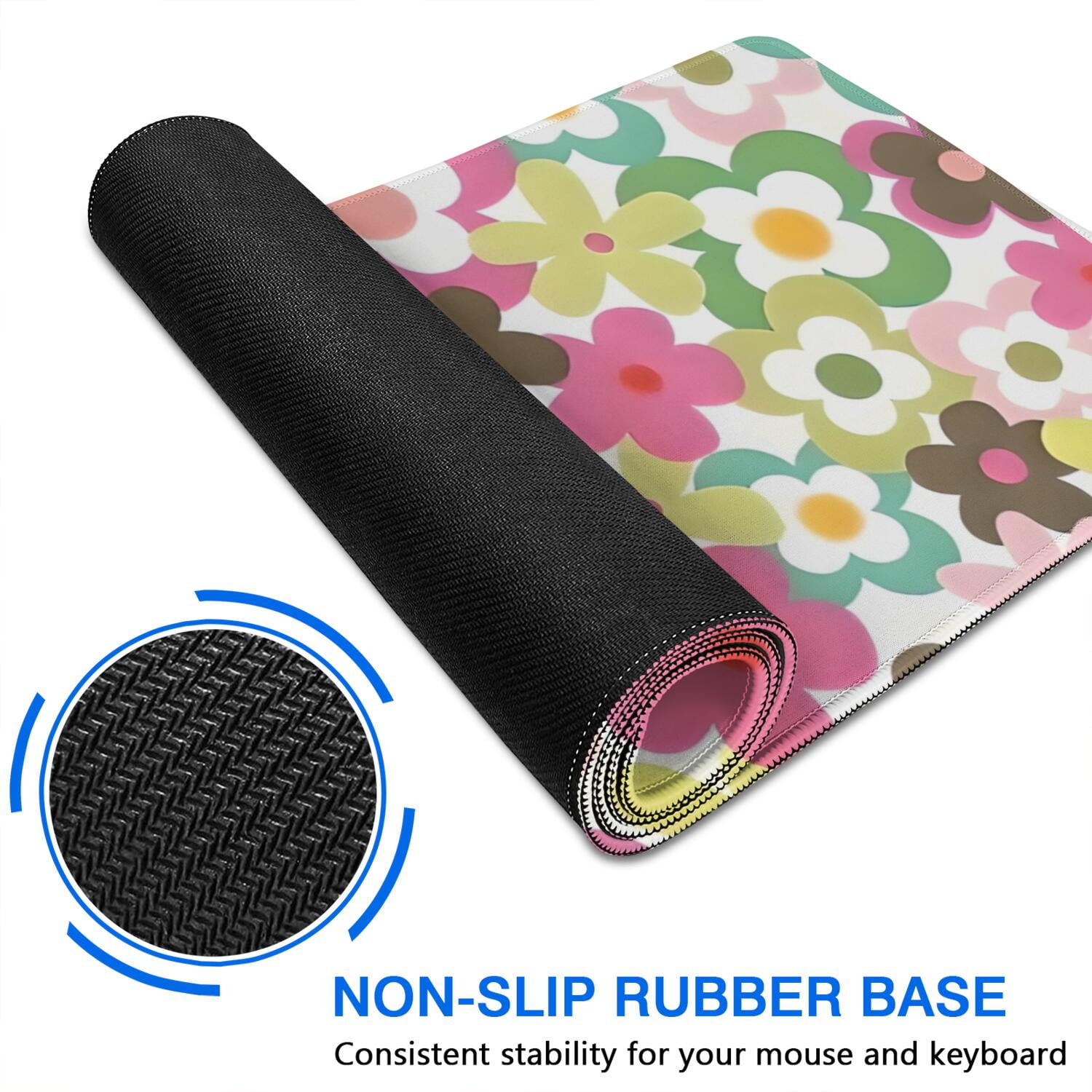 Long Mouse Pads for Desk,Pioneer Flower Floral Print Pattern Desk Mats on Top Of Desks, Desk Mouse Pad Extra Large with 3mm Non-Slip Base and Stitched Edge for Gaming,Office,Work,Home 31.5"x11.8"