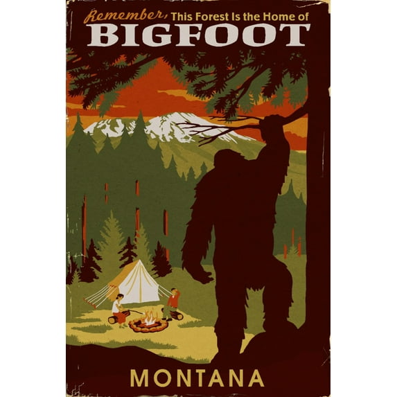 Montana, Home of Bigfoot, WPA Style (12x18 Wall Art Poster, Room Decor)