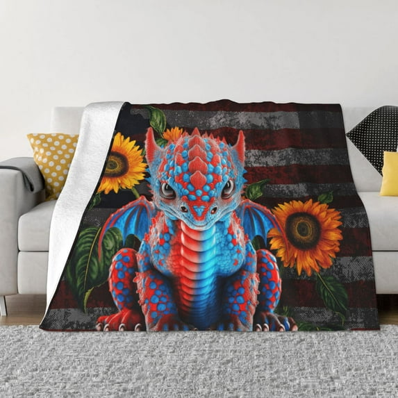 XMXT Throw Blanket, Retro Sunflower Dinosaur Pattern Machine Washable Blankets for Sofa, 60 x 50 inches Multicolor
