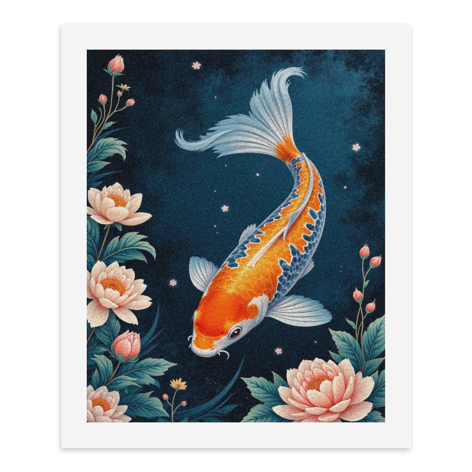 Paint By Numbers Kit for Adults Beginner - DIY Koi Fish Floral Art Blue Background Canvas Painting Kits for Adults, Frameless Paint By Number for Adults for Home Wall Decor 16x20 Inch