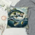 thumbnail image 2 of Orinice  Fishing Throw Pillow Cushion Cover, Largemouth Sea Bass Catching a Bite in Water Spray Motion Splashing Wild Image, Decorative Square Accent Pillow Case,  White, 2 of 5