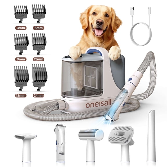 Oneisall LM5 Dog Grooming Vacuum/13Kpa Low Noise Pet Grooming Vacuum /3L Large Dust Bin Dog Vacuum for Shedding Grooming/Dog Grooming Kit Including 6 Tools for Dhedding Thick Coats and Home Cleaning