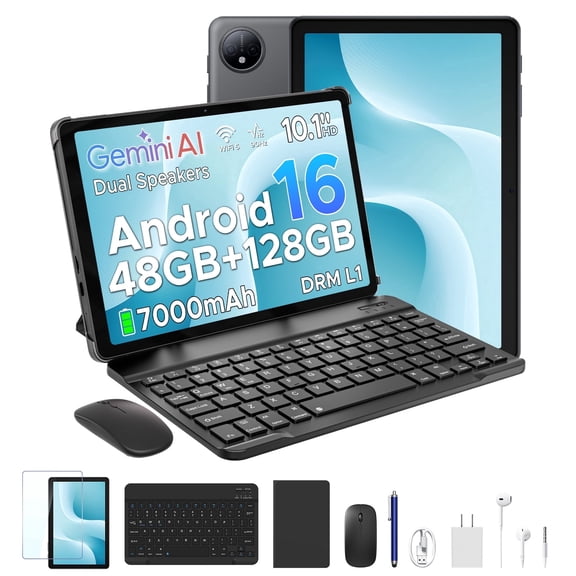 Aorlym P10 Android 16 Tablet, 10 inch Tablet, 48GB RAM+128GB ROM/2TB TF, Gemini AI, 90Hz Display, 7000mAh, OTG, 5G WiFi, Face ID, OTG, GPS, 3.5mm Jack, Widevine L1, Tablets with keyboard