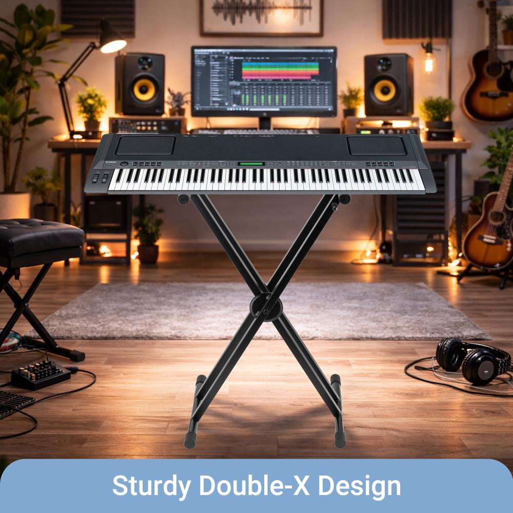 Lectronify Double-X Keyboard Stand with Clutch Lock, Adjustable Height, Heavy-Duty Metal Construction, 200 lb Capacity, Non-Slip Rubber Support, Foldable Design