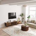 thumbnail image 3 of POVISON-Modern Wood TV Stand, Minimalist Slatted Media Console with Tall-cast Metal Legs, Walnut Veneer, 94“, 3 of 8