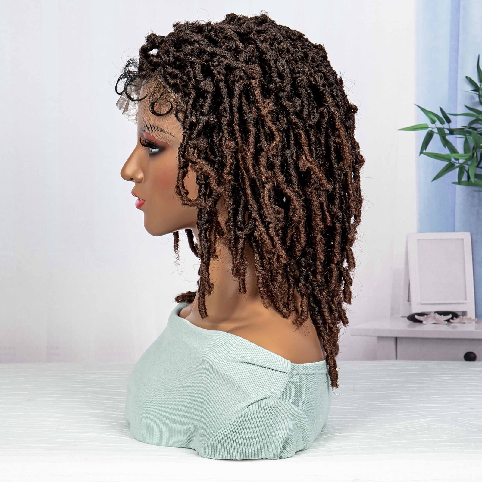 Braided Wigs for Black Women Synthetic Lace Front Wigs Knotless Box Braided Wigs Lightweight Butterfly Faux Locs Braid Braiding Hair Wigs (1B/30 Color)