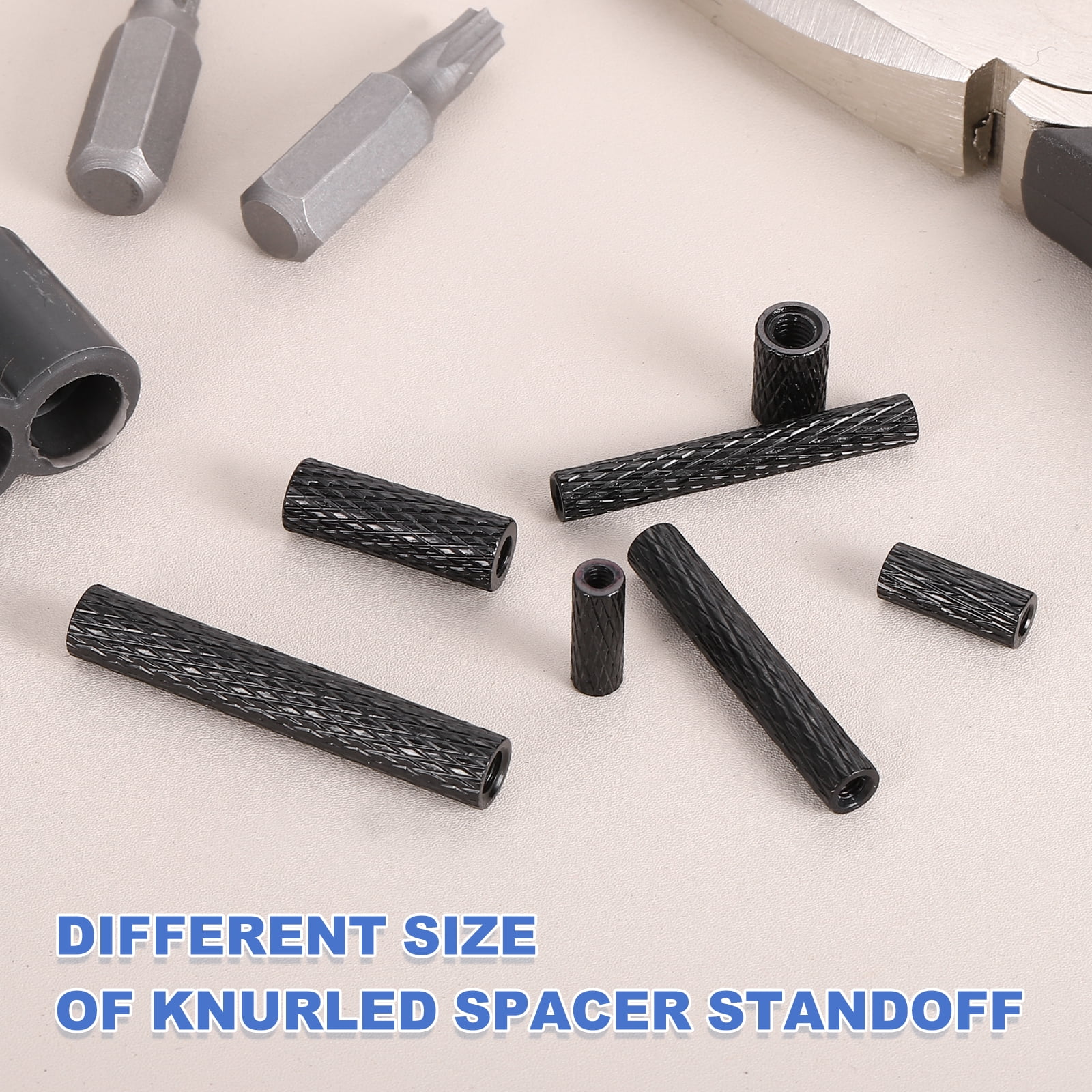 100Pcs M3 x 45mm Aluminum Knurled Spacer Standoff for RC Drone Quadcopter FPV Drone DIY Parts (Black, 5mm OD)
