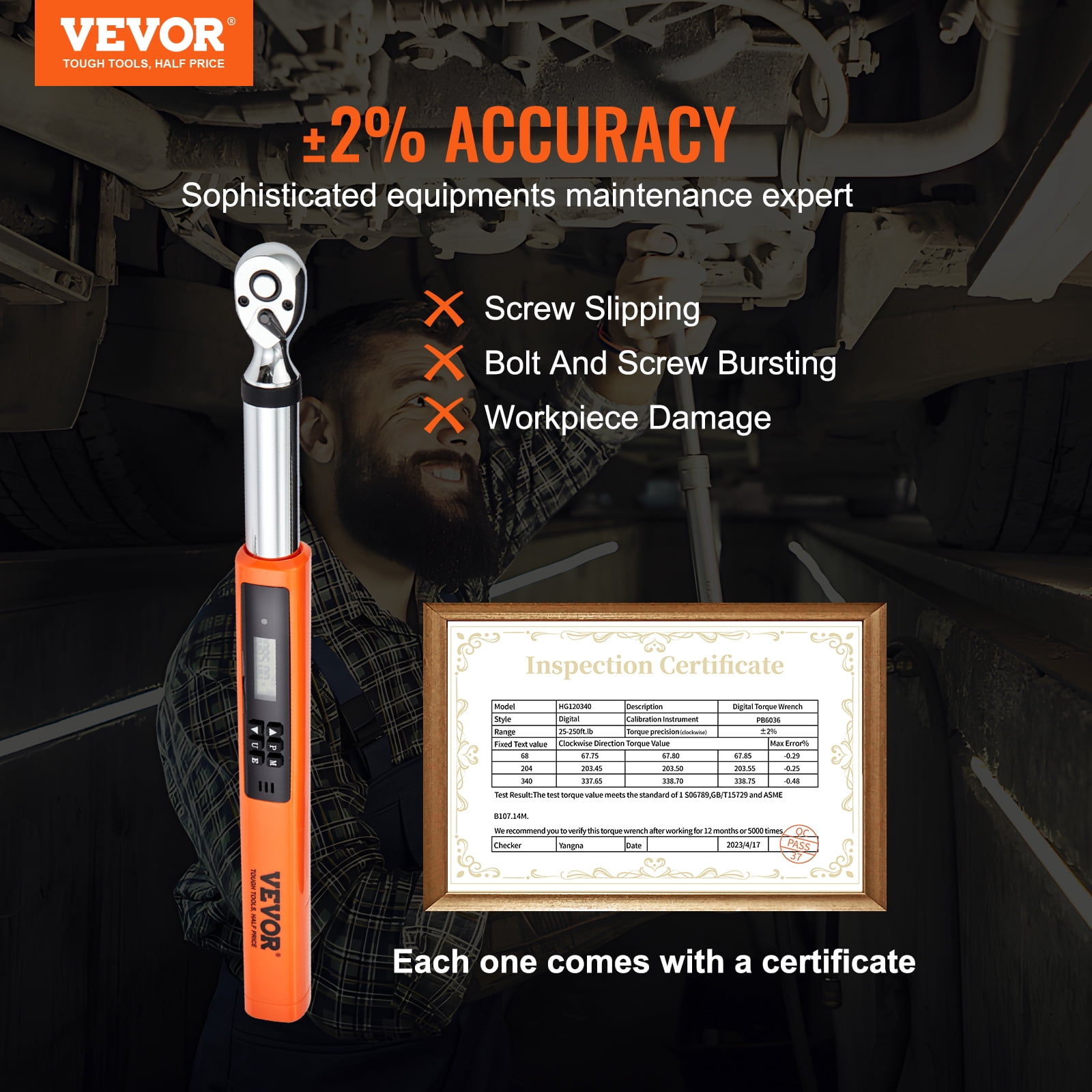 VEVOR Digital Torque Wrench, 3.7-37ft.lb/5-50n.m 3/8" Drive Electronic Torque Wrench, Torque Wrench Kit Torque Range Accurate to ±2%, 3-Mode Adjustable Torque Wrench Set with LED Buzzer Calibration