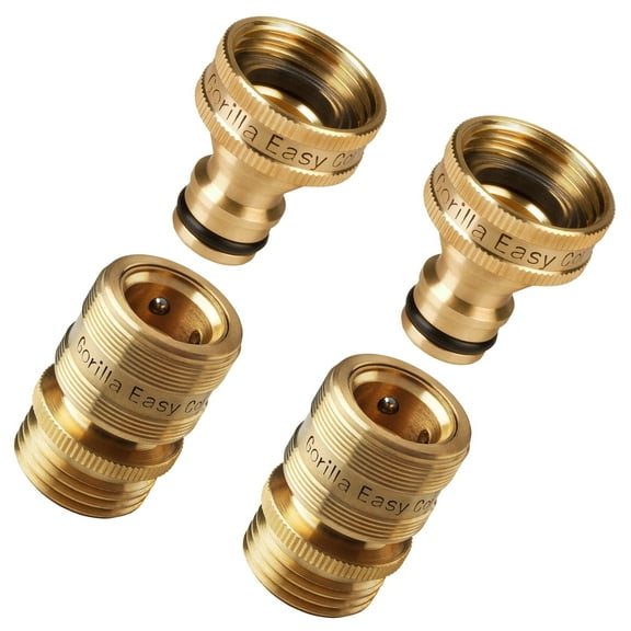 GORILLA EASY CONNECT Garden Hose Quick Connectors. ¾ Inch GHT Solid Brass. 2 Sets.