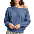 thumbnail image 2 of DYTTDG Women's Off Shoulder Long Sleeve Sweatshirt, Solid Loose Oversized Pullover Casual Loungewear Top for Spring Fall Winter Daily Wear, 2 of 8