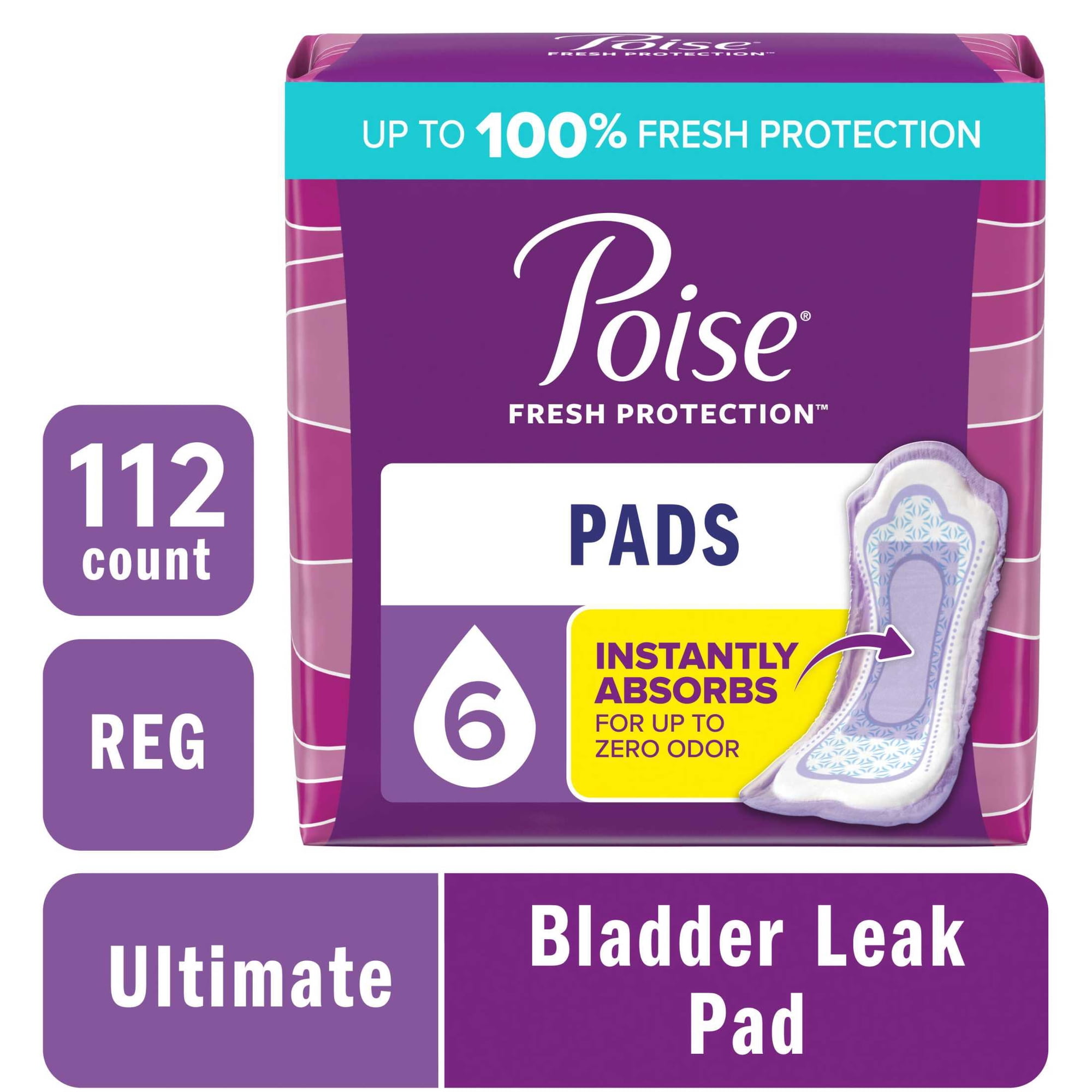 Poise Women's Incontinence Pads, Ultimate Absorbency, Regular Length (112 Count)