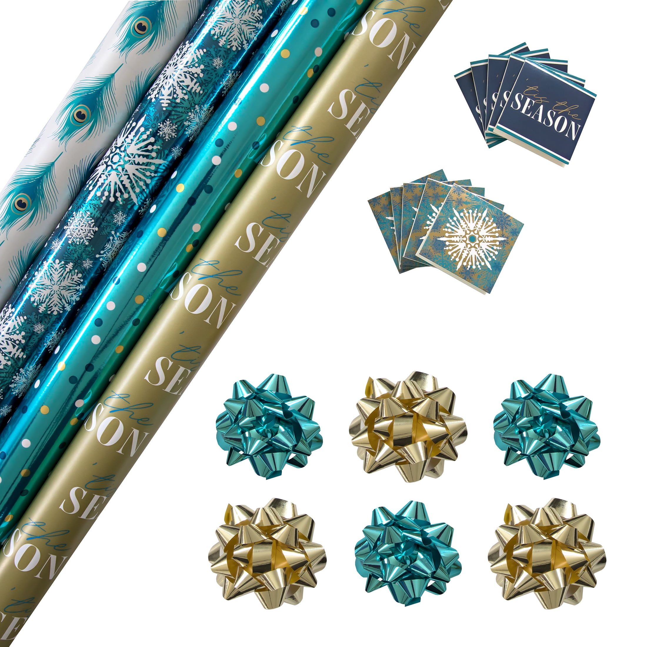 Holiday Time Premium Gift Wrap Kit, 4 Rolls Paper & Foil Gift Wrap, 10