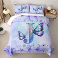 thumbnail image 2 of Homewish Purple Butterfly Quilt King For Girls,Garden Flower Floral King Coverlet Set,J Letter,3 Pieces, 2 of 7