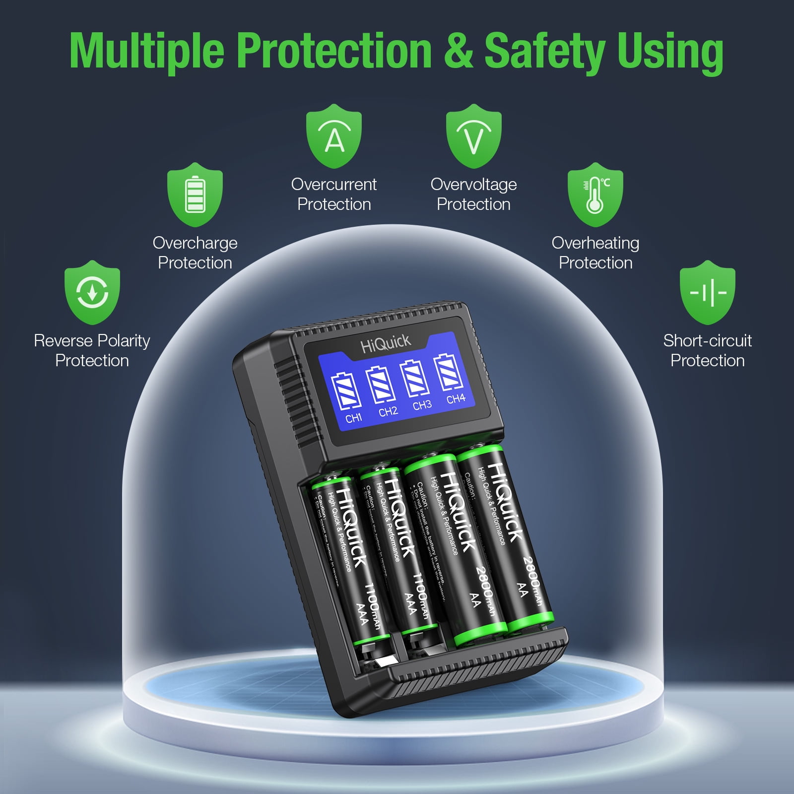 Hiquick AA AAA Rechargeable Batteries, General Purpose Battery, 12 Pack with USB Fast Charging Battery Charger