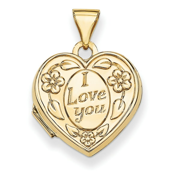 Finest Gold 14K Yellow Gold Floral I Love You Heart Locket Pendant