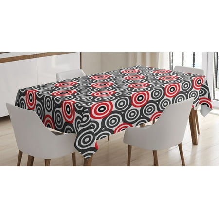 

Geometric Circle Decor Tablecloth Interlace Spiral Labyrinth Blind Oval Linked Mosaic Artistic Image Rectangular Table Cover for Dining Room Kitchen 60 X 84 Inches Red Black by Ambesonne
