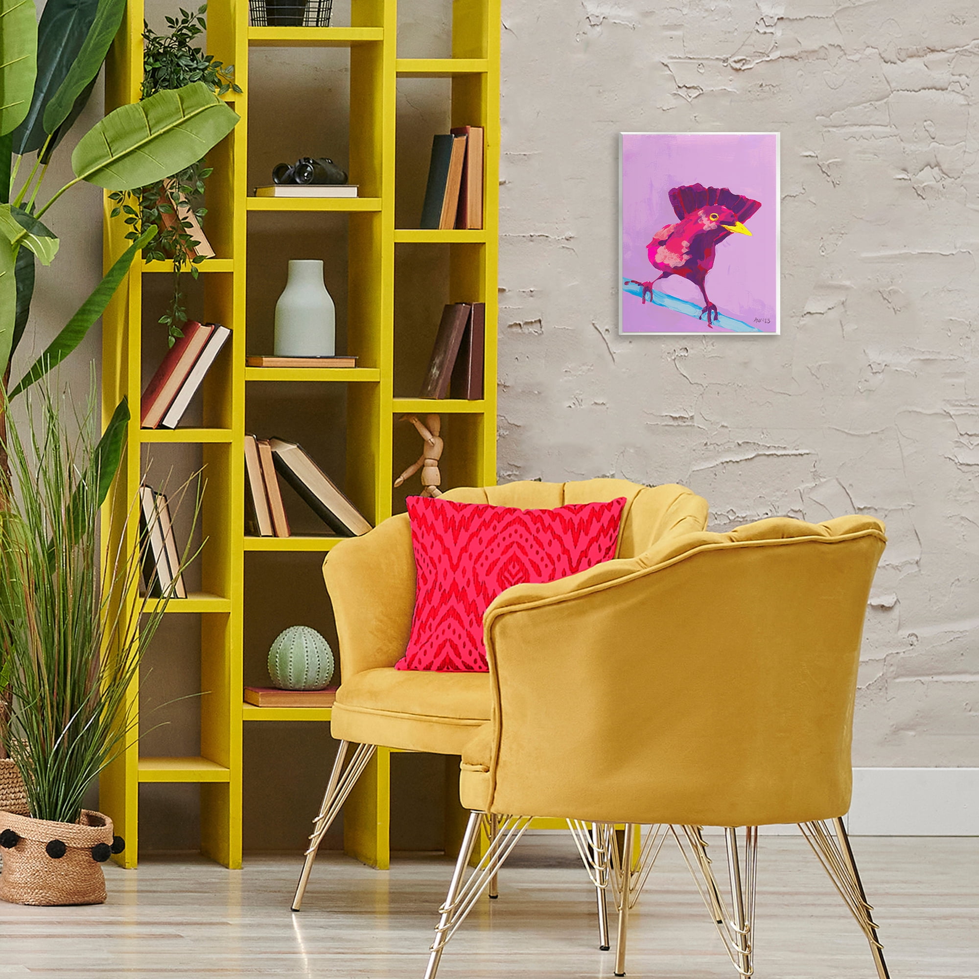 Stupell Industries Vivid Perched Bird Animals Painting Unframed Art Print Wall Art, 11 x 14
