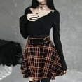 thumbnail image 2 of Women's Gothic Punk Plaid Pleated High Rise A-line Flare Mini Skirt Brown S, 2 of 7
