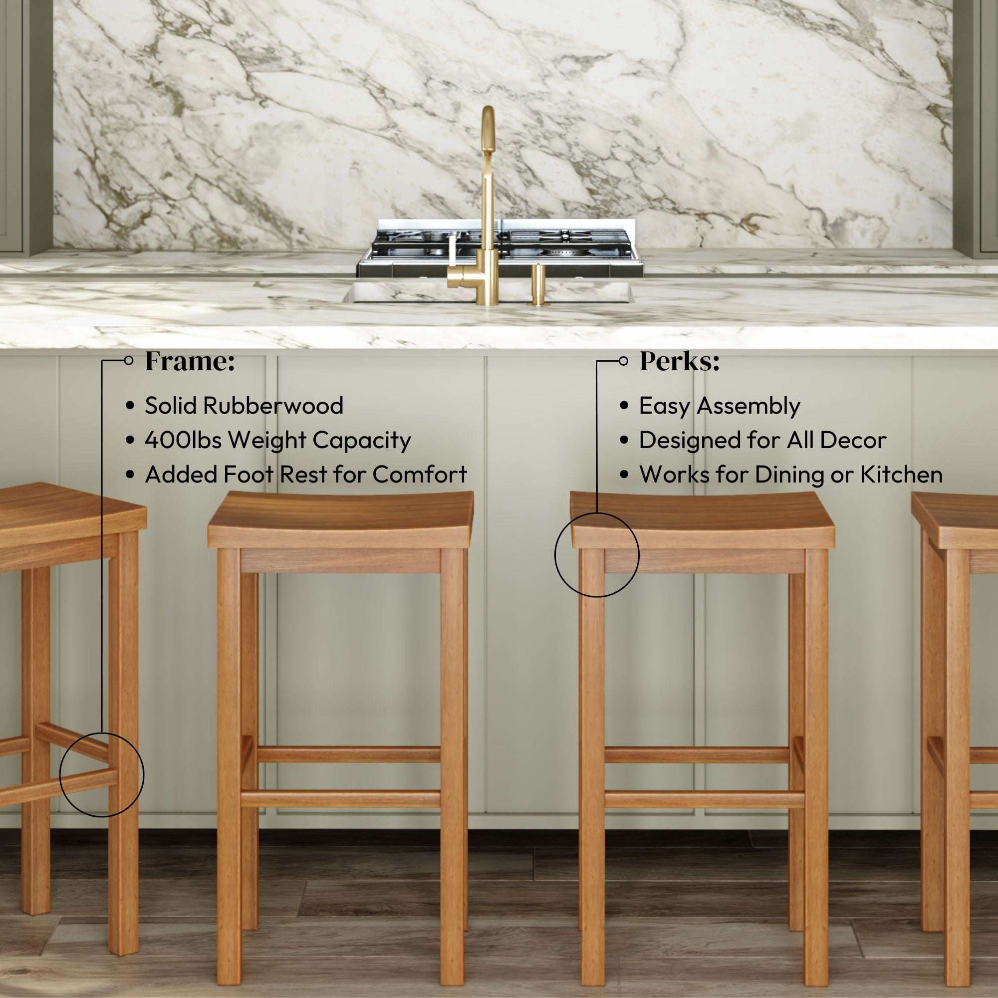 Now Furniture 30" Bar Stool, Set of 4 Wooden Backless Bar Height Kitchen Stool, Pecan