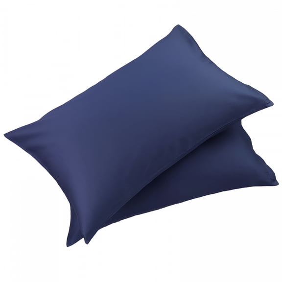 AUQ Pure Cotton Pillowcases 2 Pcs Soft with Zipper Navy Blue Queen