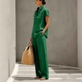 thumbnail image 6 of LEKWK Linen Sets for Women 2 Piece Short Sleeve Stand Collar Henley Tops and Loose Wide Leg Pants with Pockets Summer Casual Fashion Vacation Workwear, 6 of 7