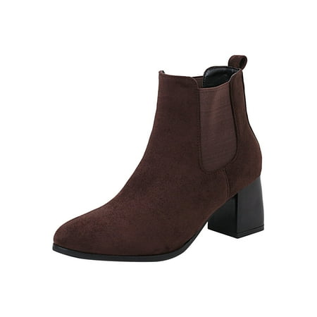 

Babysbule Boots for Women Clearance Women High Heel Shoes Winter Warm Fashion Slip On Pointed Toe Casual Solid Color Suede Platform Ankle Boots