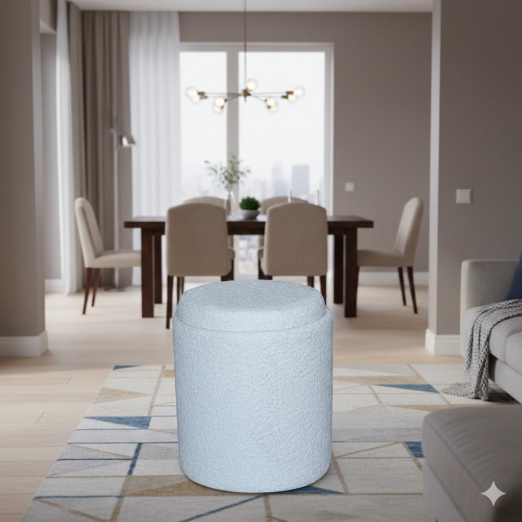 Aria Home Tray Top Storage Ottoman, Plush Boucle Fabric, Stylish Living Room Seating, Ivory