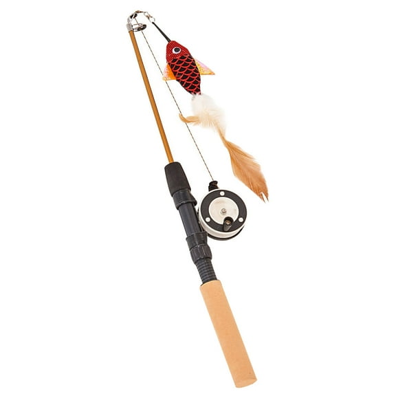 WASHWEPE Interactive Fishing Rod Design Cat Teaser Toys for Playtime with sticks Assorted Color Plastic