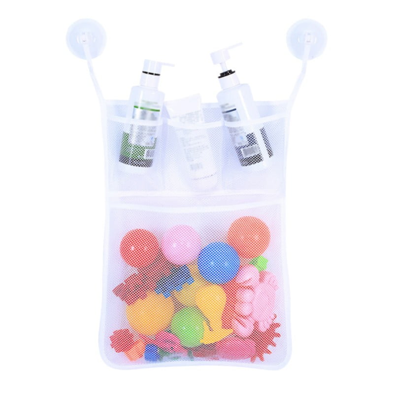 Bathroom Toy Organizer Hanging Net Storage Basket with 2 Suction Cup Hooks