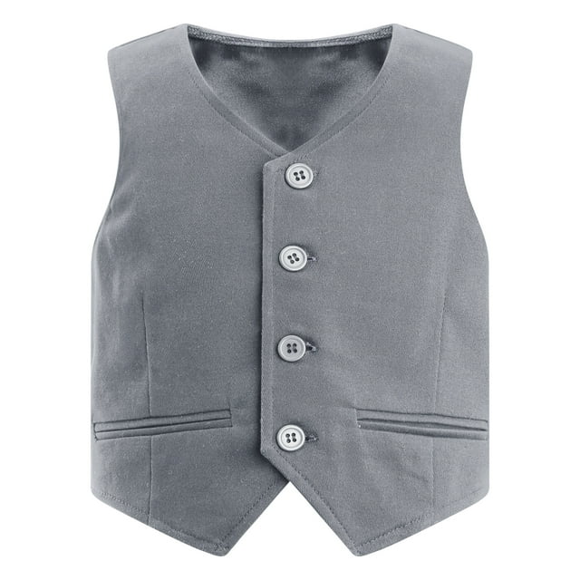 LiiYii Gilet de Costume Formel à 4 Boutons pour Garçon, Robe de Soirée de Mariage, Gris 6