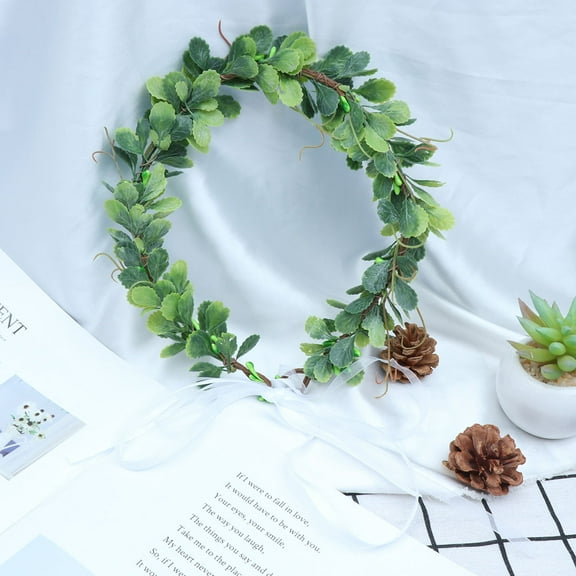 WRITWAA Green Leaf Crown Headband for Wedding, Plastic Hair Decoration for Bride, 1 Piece