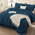 thumbnail image 2 of ANGENIA King Size Comforter Sets Navy Blue, 3 Pieces Shabby Chic Farmhouse Ruffle Comforter, Soft Lightweight Fluffy Microfiber Bet Set for All Season(104"x90" Comforter & 2 Pillowcases), 2 of 7